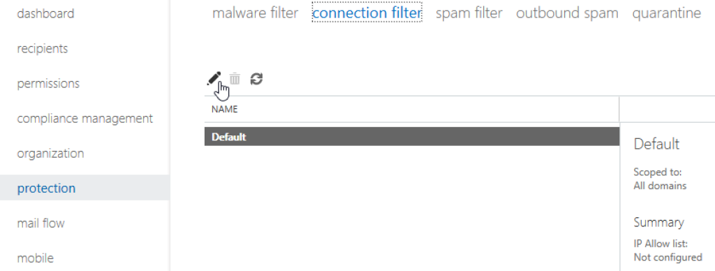 Location of Connection Filter label.