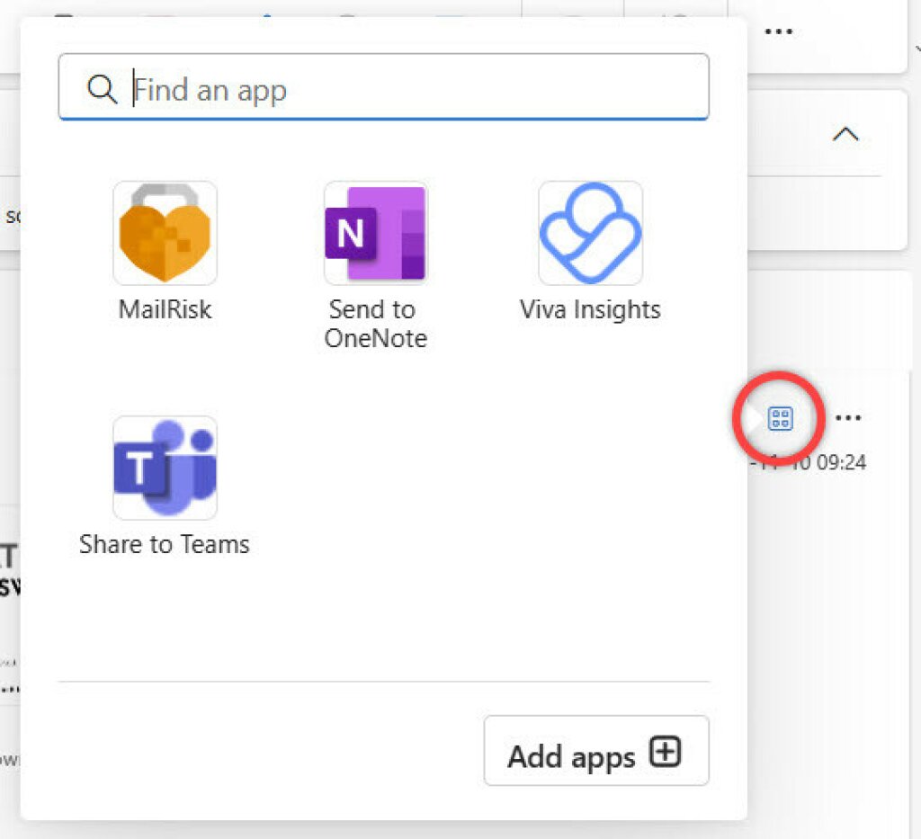 Location of MailRisk in the Apps popover.