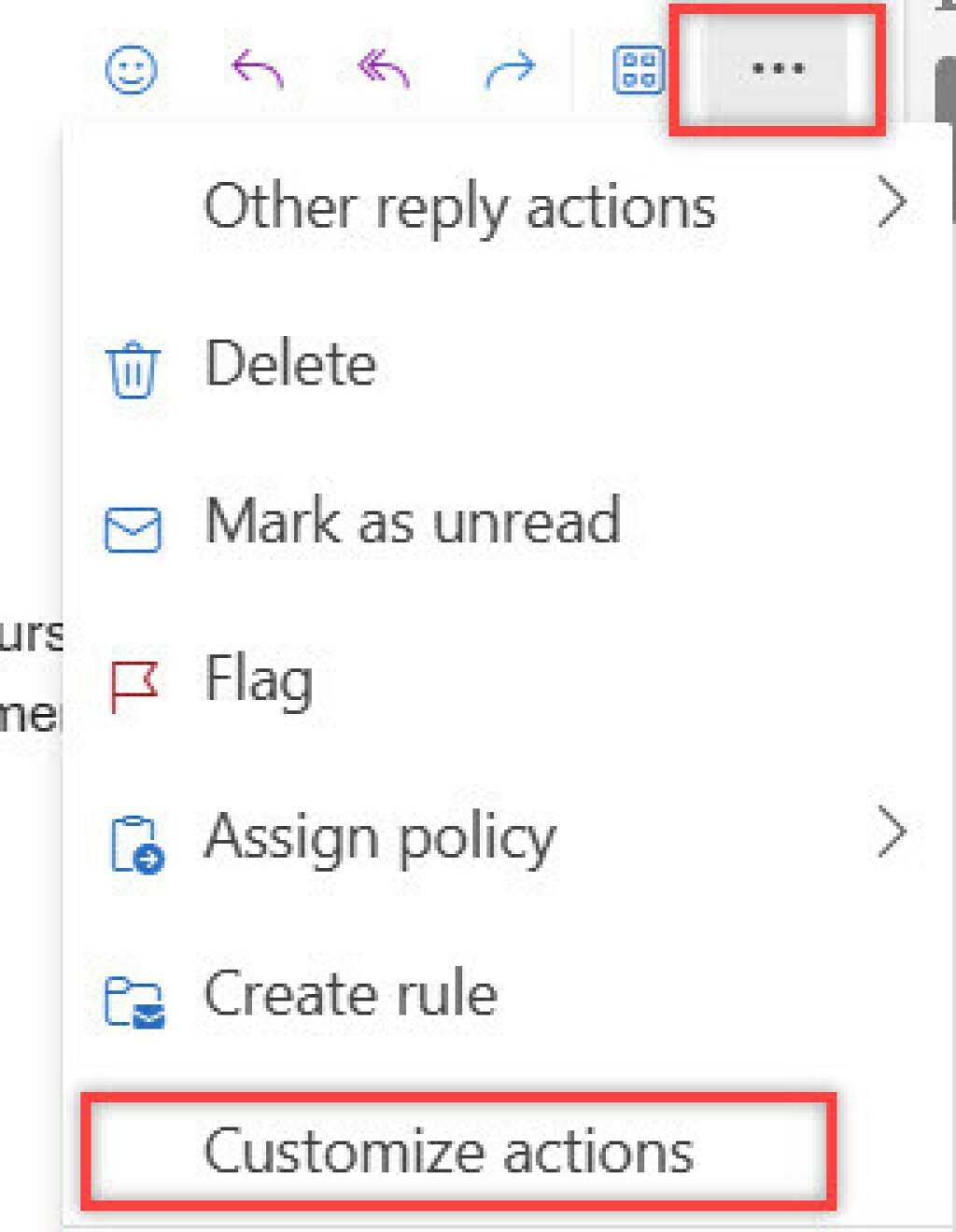 Location of Customize Actions in the context menu.