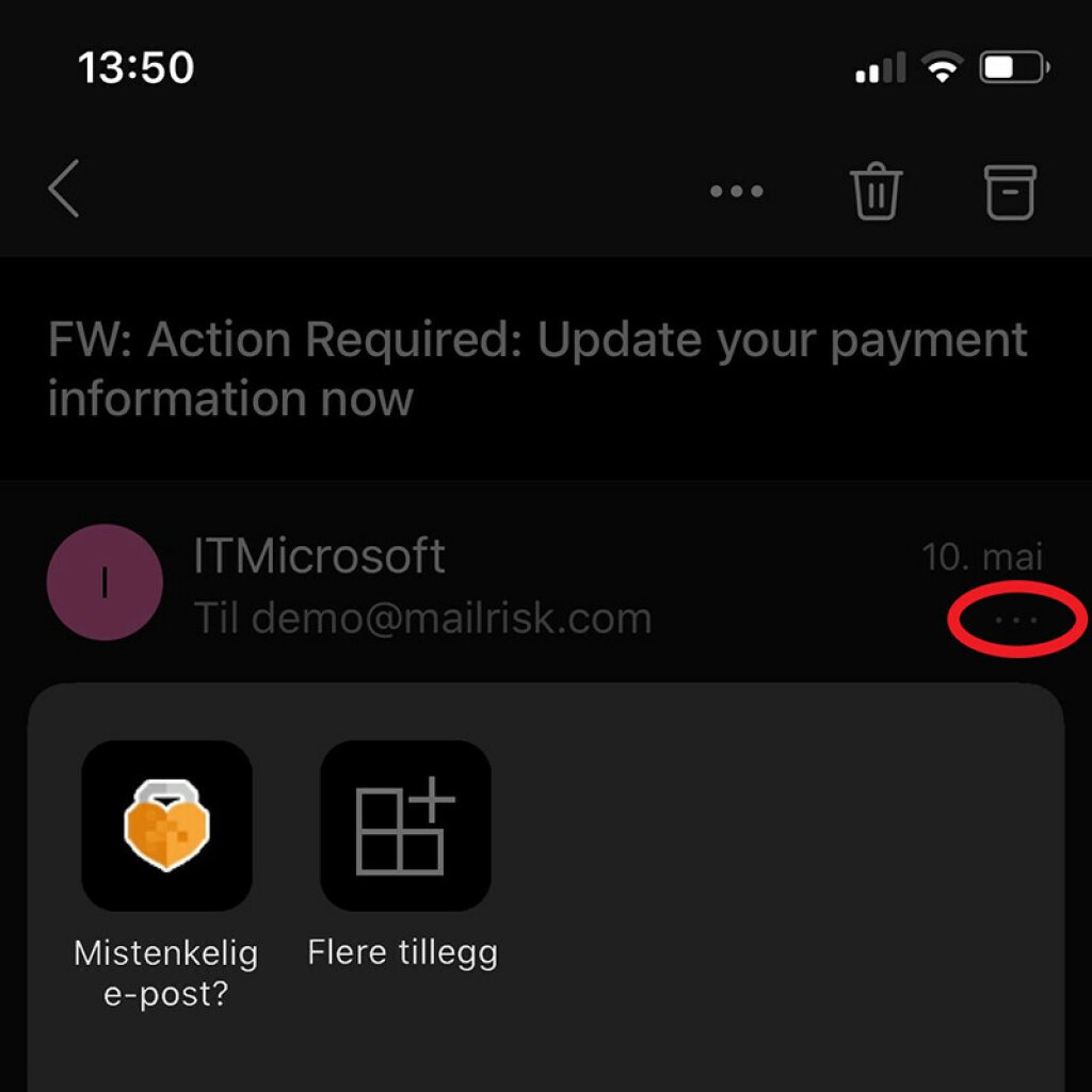 Location of messages action menu in iOS.